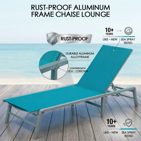 kozyard Rust-Proof Aluminum Frame Chaise Lounge, Outdoor Patio Recliner, Lightweight Non-Corrosive Construction, Durable for Beach & Poolside Use, Adjustable Backrest, All-Weather Fabric
