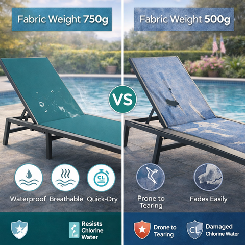 Kozyard Outdoor Chaise Lounge 750g Fabric – Waterproof, Breathable, Quick-Dry Durable Fabric (Resists Chlorine Water) & Metal Frame, Outperforms Thin Fading/Tearing 500g Materials
