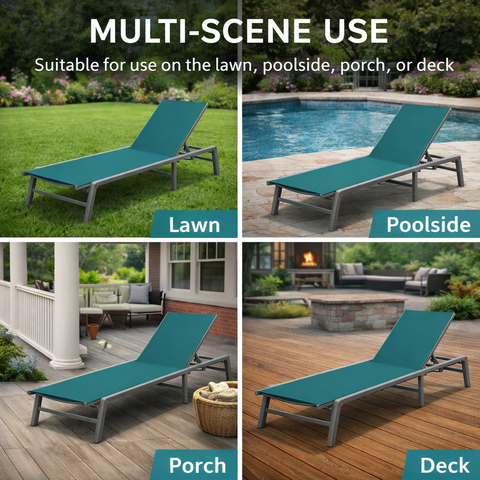 Kozyard Multi-Scene Outdoor Chaise Lounge – Adjustable Recline Patio Chair with 750g Waterproof Fabric & Metal Frame, Suitable for Lawn, Poolside, Porch & Deck Relaxation
