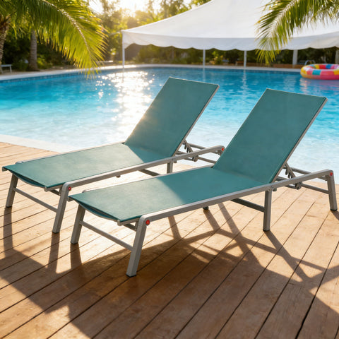 kozyard Set of 2 Outdoor Chaise Lounges, Foldable Patio Recliners, Adjustable Backrests, Rust-Proof Aluminum Frames, Breathable Quick-Dry Fabric, Perfect for Poolside & Backyard
