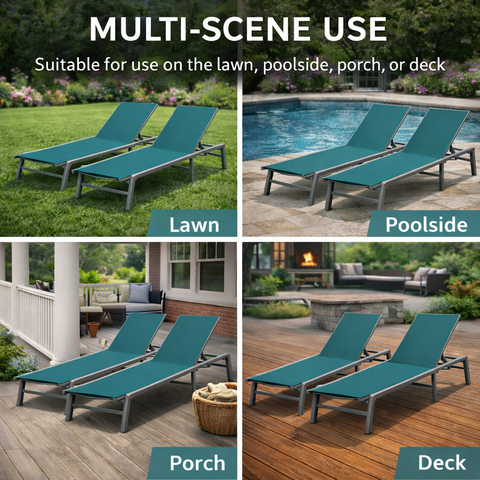 Kozyard Multi-Scene Outdoor Chaise Lounge – Adjustable Recline Patio Chair with 750g Waterproof Fabric & Metal Frame, Suitable for Lawn, Poolside, Porch & Deck Relaxation
