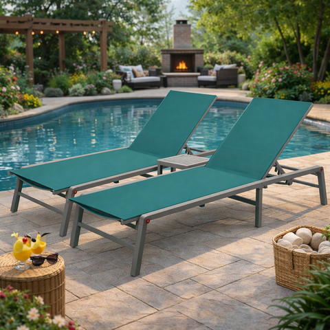 Kozyard Outdoor Foldable Lounge Chair, Aluminum Frame Patio Lounger with 5-Position Adjustable Backrest, Breathable Textilene Fabric, No Assembly Required, Reclining & Full-Flat Poolside Chair