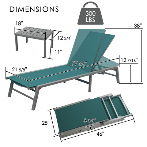 kozyard Foldable Outdoor Chaise Lounge, 6-Level Adjustable Backrest, 300 lbs Capacity, Compact Folding Design, Rust-Proof Aluminum Frame, Weather-Resistant Fabric for Patio & Poolside
