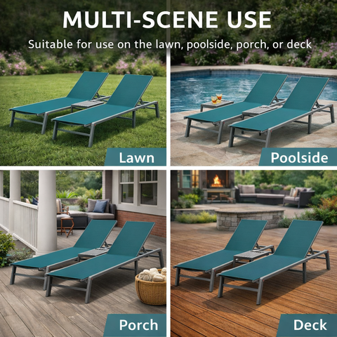 Kozyard Multi-Scene Outdoor Chaise Lounge – Adjustable Recline Patio Chair with 750g Waterproof Fabric & Metal Frame, Suitable for Lawn, Poolside, Porch & Deck Relaxation
