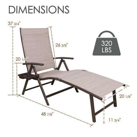 Kozyard Outdoor Chaise Lounge: 320 lbs weight capacity, adjustable recline design with built-in cup holder; durable textilene fabric & sturdy metal frame (37 3/4" H × 48 7/8" L)—ideal for patio, poolside or backyard relaxation.