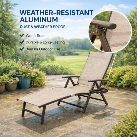 Kozyard Weather-Resistant Aluminum Outdoor Chaise Lounge – Rust-Proof, Durable Patio Furniture with Fade-Resistant Textilene Fabric; Ideal for Deck, Garden Outdoor Relaxation
