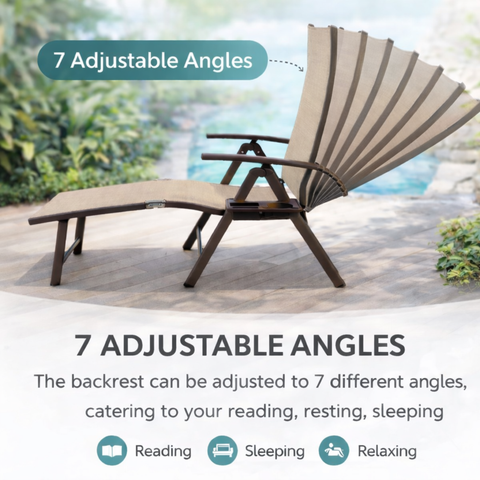 Kozyard 7-Adjustable-Angle Outdoor Chaise Lounge – Patio Folding Chair for Reading/Sleeping/Relaxing, Textilene Fabric & Weather-Resistant Aluminum Frame; Durable Outdoor Furniture
