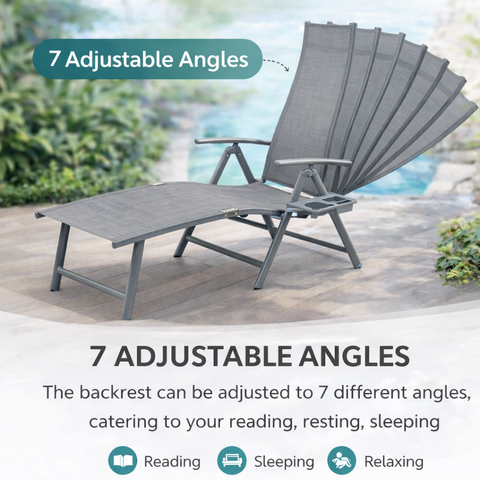 Kozyard 7-Adjustable-Angle Outdoor Chaise Lounge – Patio Folding Chair for Reading/Sleeping/Relaxing, Textilene Fabric & Weather-Resistant Aluminum Frame; Durable Outdoor Furniture

