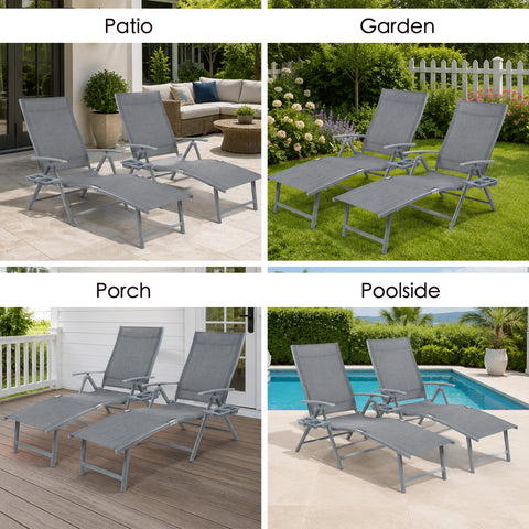 Kozyard uv resistant outdoor planter pot large deck patio garden flower plant pot container. A neat row of large elegant fluted flowerpots arranged along a sunny luxury estate backyard stone walkway, housing vibrant tropical palms and bird of paradise plants. Showcasing superior sun protection, heat resistance, fade proof engineering, and stunning structural landscaping capabilities for residential open air decks, resort hotels, commercial buildings, and country club gardens.