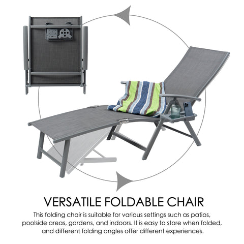 Kozyard Versatile Foldable Outdoor Chaise Lounge Chair – Multi-Setting (Patio, Poolside, Indoor) with Adjustable Angles, Textilene Fabric & Weather-Resistant Aluminum Frame
