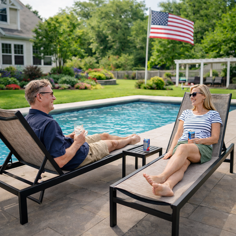 Kozyard poolside chaise lounge - versatile outdoor seating for leisure by swimming pools, offering adjustable positions, crafted with durable textilene fabric and lightweight aluminum frame, perfect for outdoor relaxation.
