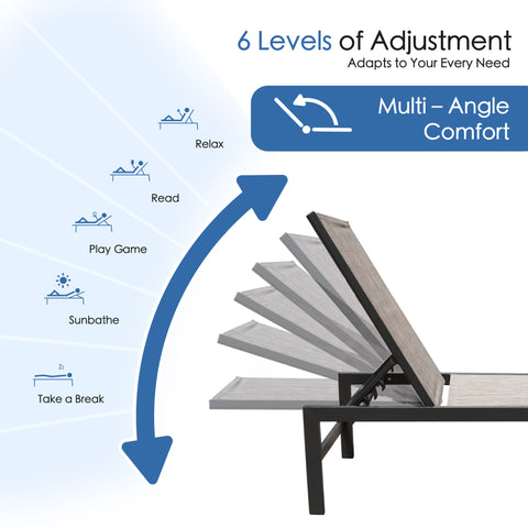 kozyard 6-Level Adjustable Chaise Lounge, Multi-Angle Outdoor Recliner, Customizable Comfort for Relaxing, Reading & Sunbathing, Textilene Fabric & Sturdy Aluminum Frame
