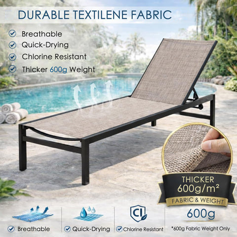 kozyard Outdoor Chaise Lounge, 600g Thicker Textilene Fabric, Breathable Quick-Drying Chlorine-Resistant Patio Recliner, Adjustable Backrest, Aluminum Frame for Poolside Use
