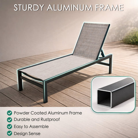 kozyard Outdoor Chaise Lounge, Powder-Coated Aluminum Frame, Rustproof Durable Patio Recliner, Adjustable Backrest, Textilene Seat, Easy Assembly & Modern Design
