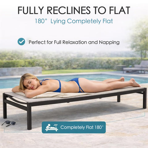 kozyard Outdoor Chaise Lounge, Fully Reclines to 180° Flat, Perfect for Napping & Full Relaxation, Textilene Fabric & Sturdy Aluminum Frame, Poolside Patio Recliner
