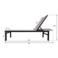 A beige outdoor lounge chair with a black frame is displayed with its dimensions. The measurements include a length of 76 inches, a width of 24.1 inches, a height of 15 inches at the lowest point and 39.3 inches at the highest point when the backrest is raised. The backrest itself measures 30 inches. Beige Outdoor Lounge Chair with Dimensions: Comfort and Space. beige outdoor lounge chair, lounge chair dimensions, black - framed lounge chair, outdoor relaxation furniture.