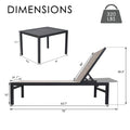 Kozyard Outdoor Chaise Lounge & Side Table Dimensions: 320 lbs weight capacity, metal-frame lounge (76" L) with adjustable recline, plus 20" x 16.5" side table; durable textilene fabric & sturdy metal construction for patio/poolside relaxation.
