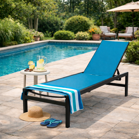 Kozyard outdoor chaise lounge - patio relaxation furniture designed for backyard comfort, featuring adjustable recline, durable textilene fabric, and sturdy aluminum frame, ideal for outdoor living spaces.
