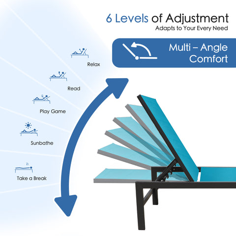 kozyard 6-Level Adjustable Chaise Lounge, Multi-Angle Outdoor Recliner, Customizable Comfort for Relaxing, Reading & Sunbathing, Textilene Fabric & Sturdy Aluminum Frame
