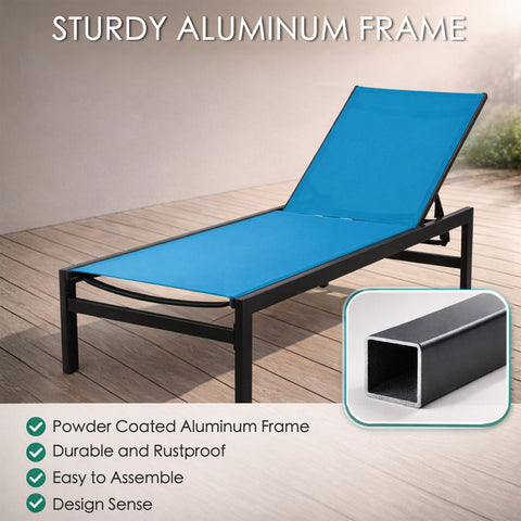 kozyard Outdoor Chaise Lounge, Powder-Coated Aluminum Frame, Rustproof Durable Patio Recliner, Adjustable Backrest, Textilene Seat, Easy Assembly & Modern Design
