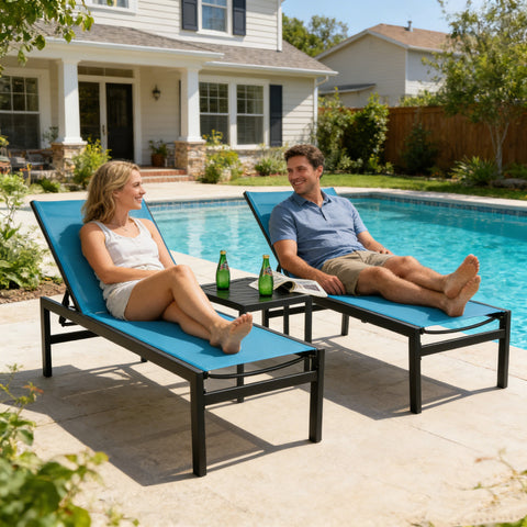 kozyard Set of 2 Outdoor Chaise Lounges, Poolside Patio Recliners, Adjustable Backrest, Textilene Fabric & Aluminum Frame, Weather-Resistant for Deck & Backyard Gatherings
