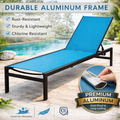 Kozyard outdoor chaise lounge - built with premium aluminum frame that’s rust-resistant, lightweight yet sturdy (enhanced by superb welding), paired with durable fabric for reliable outdoor furniture.
