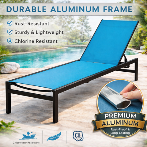 Kozyard Outdoor Chaise Lounge, Aluminum Frame and Textilene Fabric 5 Adjustable Backrest