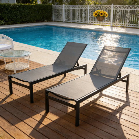 kozyard 2-Piece Outdoor Chaise Lounge Set with Side Table, Poolside Patio Recliners, Adjustable Backrest, Textilene Fabric & Sturdy Aluminum Frame, Weather-Resistant for Deck, Lawn & Backyard Relaxation

