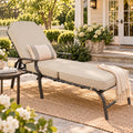 Kozyard outdoor chaise lounge chair with thick cushions, adjustable reclining backrest, supportive armrests and durable metal frame creates a comfortable relaxation spot for patio, poolside, backyard, deck or garden. This cushioned outdoor lounger combines spacious full-body support with a stylish design, making it ideal for sunbathing, reading, resting and everyday outdoor living.