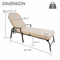 Kozyard adjustable outdoor chaise lounge chair features a spacious 26 3/8-inch width, approximately 64 to 73-inch adjustable length, 28 5/16 to 41 1/16-inch height and 250 lb weight capacity. The cushioned patio recliner provides generous full-body support and comfortable proportions for poolside, backyard, deck, balcony, garden and outdoor relaxation.