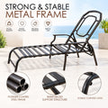 Kozyard outdoor chaise lounge features a strong powder-coated steel frame with reinforced support structure and stable curved legs for dependable outdoor use. This durable metal patio lounge chair is designed for stability, weather resistance and lasting performance, providing reliable support for relaxing, sunbathing and reclining beside the pool, on a patio, deck, backyard or garden.