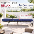 Kozyard reclining outdoor chaise lounge adjusts from an upright position to multiple reclined angles and a full flat position for comfortable full-body relaxation. This adjustable patio lounge chair with thick cushions and supportive metal frame provides plenty of room to stretch out, sunbathe, read or rest, making it a versatile poolside lounger for backyard, deck, patio and garden use.