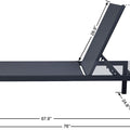 A gray outdoor lounge chair with a black frame is displayed with its dimensions. The measurements include a length of 76 inches, a width of 24.1 inches, a height of 15 inches at the lowest point and 39.3 inches at the highest point when the backrest is raised. The backrest itself measures 30 inches. gray outdoor lounge chair, lounge chair dimensions, black-framed lounge chair, outdoor relaxation furniture.


