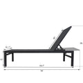 A gray outdoor lounge chair with a black frame is displayed with its dimensions. The measurements include a length of 76 inches, a width of 24.1 inches, a height of 15 inches at the lowest point and 39.3 inches at the highest point when the backrest is raised. The backrest itself measures 30 inches. gray outdoor lounge chair, lounge chair dimensions, black-framed lounge chair, outdoor relaxation furniture.

