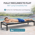 Kozyard fully reclining outdoor chaise lounge - reclines to 180° flat position perfect for full relaxation & napping, crafted with durable textilene fabric and sturdy aluminum frame for outdoor comfort.
