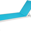 A vibrant blue - cushioned outdoor lounge chair with a white frame. The chair features an adjustable backrest, ideal for relaxing outdoors.Blue - Cushioned Outdoor Lounge Chair with White Frame for Relaxation. outdoor lounge chair, blue cushion, white frame, adjustable backrest, outdoor relaxation.
