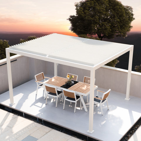 Kozyard Outdoor Louvered Pergola Sun Shade All-Weather Aluminum Packing Shelter with Drainage System and Adjustable Roof Waterproof for Outdoor Poolside Deck Patio Garden Yard