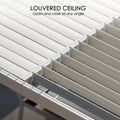 Close - up view of a louvered pergola ceiling. The white - colored louvers can be adjusted to open and close at any angle, providing flexibility in controlling sunlight and ventilation.Louvered Pergola Ceiling: Adjustable Louvers for Flexibility. louvered pergola, adjustable louvers, ceiling, sunlight control, ventilation.