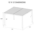 Technical drawing of a 12' x 12' louvered pergola with clear dimensions marked. The height is indicated as 88.8 inches at the highest point and 84 inches under the structure, providing precise measurements for planning and installation.Louvered Pergola: 12' X 12' Dimensions Illustration. louvered pergola, 12x12 pergola, pergola dimensions, technical drawing.