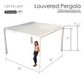 Kozyard 12x12 Louvered Pergola - 12'x12' Extra-Large Outdoor Shade: 8 packages, 7'-7.5' height, 4x4 thick aluminum columns (≥1.30mm) for large, durable patio, deck or backyard living spaces.
