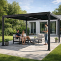 Kozyard adjustable louvered pergola, outdoor patio shelter for gatherings, durable aluminum frame, provides customizable shade and weather protection for socializing
