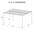 Technical drawing of a louvered pergola with dimensions clearly marked. It showcases a 12' x 14' pergola with height details of 88.8 inches at the highest point and 84 inches under the structure, ideal for accurate planning and installation. Louvered Pergola: 12' X 14' Dimensions Illustration. louvered pergola, 12x14 pergola, pergola dimensions, technical drawing.
