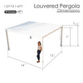 Kozyard 12x14 Louvered Pergola - 12'x14' Extra-Large Outdoor Shade: 8 packages, 7'-7.5' height, 4x4 thick aluminum columns (≥1.30mm) for large, durable patio, deck or backyard living spaces.
