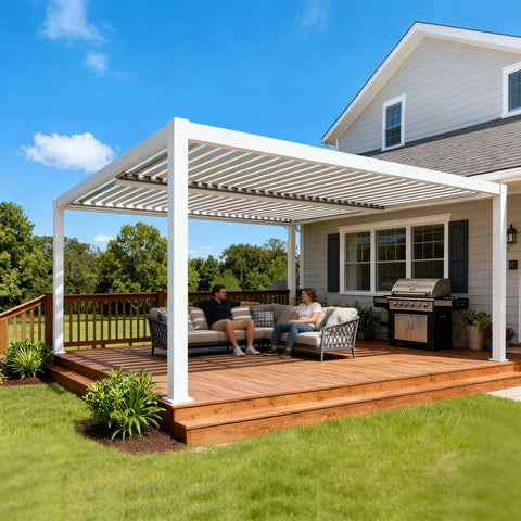 Kozyard Louvred Pergola - Aluminum Grill Area Shade: Covers patio seating & grilling zones; durable aluminum frame for stable outdoor living spaces.
