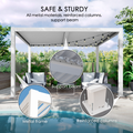 This image showcases a louvered pergola emphasizing its safety and sturdiness. Made of all - metal materials, it features reinforced columns and a support beam. Close - up views highlight the metal frame, support beam details, and the robust base of the reinforced columns.Louvered Pergola: Safe & Sturdy Outdoor Structure. louvered pergola, all - metal materials, reinforced columns, support beam, outdoor structure.