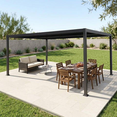 kozyard louvered pergola, adjustable outdoor patio gazebo with hidden drainage system, all aluminum frame, weather resistant pergola for backyard dining & outdoor kitchen, sturdy outdoor shade structure for patio, deck, garden

