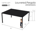 Kozyard 12x16 Louvered Pergola - 12'x16' Extra-Large Outdoor Shade: 8 packages, 7'-7.5' height, 4x4 thick aluminum columns (≥1.30mm) for large, durable patio, deck or backyard living spaces.
