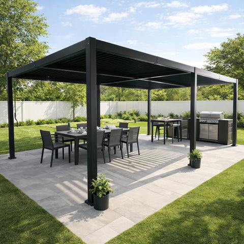 kozyard louvered pergola, adjustable outdoor patio gazebo with hidden drainage system, all aluminum frame, weather resistant pergola for backyard dining & outdoor kitchen, sturdy outdoor shade structure for patio, deck, garden
