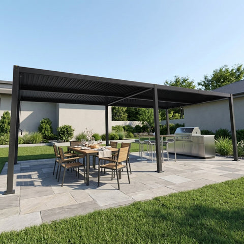kozyard louvered pergola, adjustable outdoor patio gazebo with hidden drainage system, all aluminum frame, weather resistant pergola for backyard dining & outdoor kitchen, sturdy outdoor shade structure for patio, deck, garden
