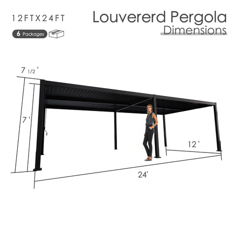 kozyard 12x24 louvered pergola, large adjustable outdoor patio shade structure, all aluminum frame, 7ft height outdoor gazebo, spacious backyard pergola for dining, entertaining, deck, garden
